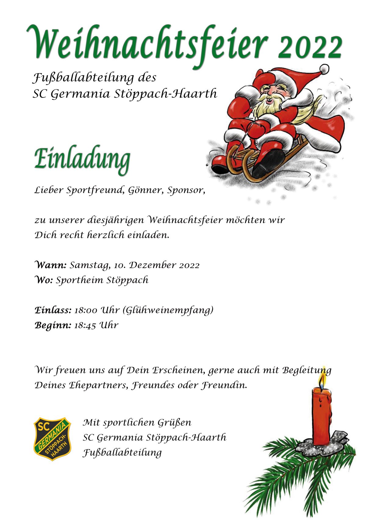 Einladung Germania Weihnachtsfeier 2022